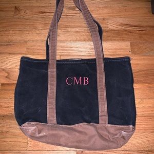 LL Bean Boat and Tote Black & Brown w/initial CMB